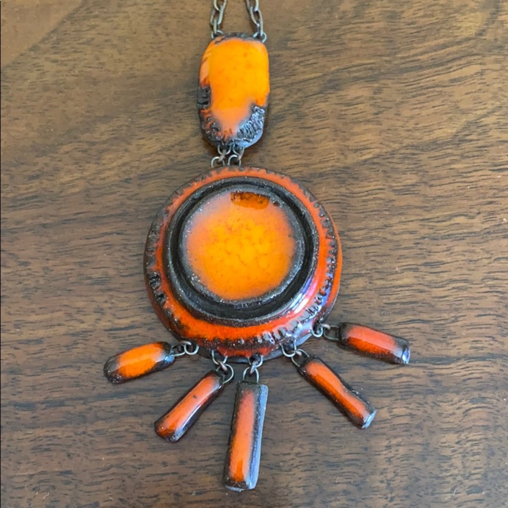 Vintage Orange MidCentury Necklace Handmade